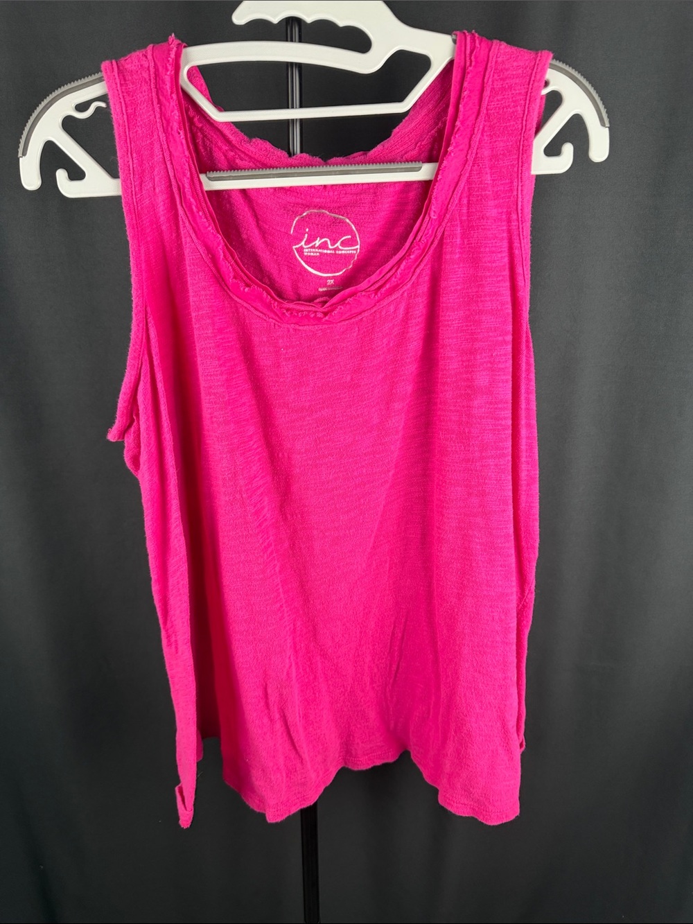 INC International Concepts Hot Pink Raw-Edge Scoop Neck Tank